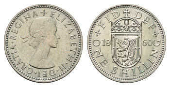 Великобритания 1 шиллинг 1960 Елизавета II (1952-2022), Шотландский герб KM 905, Spink 4148 медно-никель 4121-852