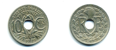 ФРАНЦИЯ 10 САНТИМОВ 1929 KM 886a медно-никель 23-915