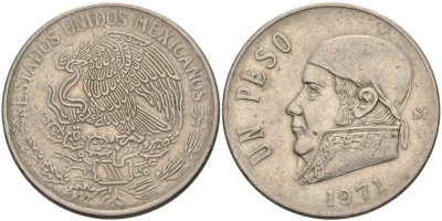 Мексика 1 песо 1971 Хосе Мария Морелос KM 460 медно-никель 4572-322