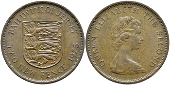 Джерси 2 пенса 1975 герб, Елизавета II (1952-2022) KM 31 бронза 4395-314