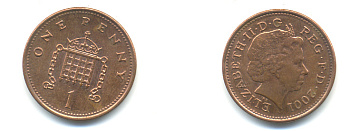 Великобритания 1 пенни 2001 Елизавета II (1952-2022) KM 986, Spink 4710 (B5) сталь плакированная медью 177-545