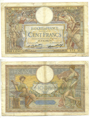 Франция 100 франков 1932 8 декабря 1932 Pick 78b бумага 444-47-1-2