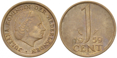 НИДЕРЛАНДЫ 1 ЦЕНТ 1959 ЮЛИАНА KM 180 бронза 3457-1168