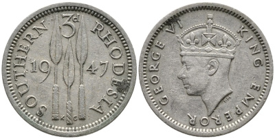 Британская Южная Родезия 3 пенса 1947 Георг VI (1936-1952) KM 16b медно-никель 4532-233