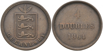 Гернси 4 дабла (дубля) 1864 KM 5 бронза 3853-1223
