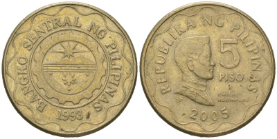 Филиппины 5 писо 2005 KM 272 никель латунь 4620-434