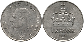 Норвегия 1 крона 1975 Улаф V (1958-1991) KM 419 медно-никель 4577-745