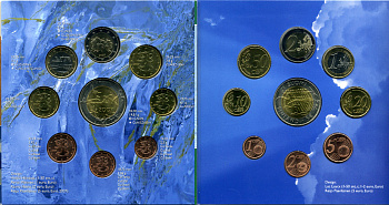 Финляндия евронабор из 8 монет + 5 евро 2007 90 лет независимости Финляндии, официальный набор в оригинальном буклете  биметалл  UNC  5-6-1-07