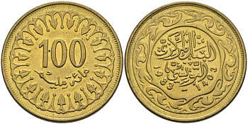 Тунис 100 миллимов 1983 АН1403, республика KM 309 латунь 4178-1323
