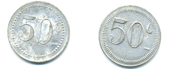 ФРАНЦИЯ 50 САНТИМОВ НАЧАЛО XX ВЕКА d 24 мм, вес около 1,0 гр., платежный жетон., платежный жетон алюминий 89-1111