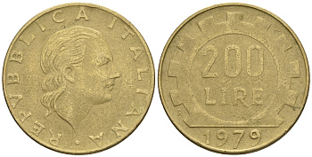 Италия 200 лир 1979 R, шестерня KM 105 алюминиевая бронза 85-533