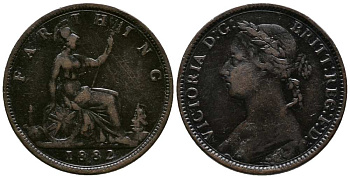 Великобритания 1 фартинг 1882 Н, Виктория (1837-1901) KM 753, Spink 3959 бронза  1518-441