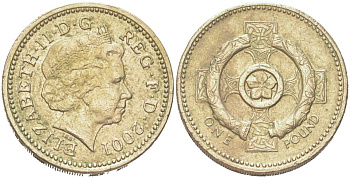 Великобритания 1 фунт 2001 Елизавета II (1952-2022) KM 1013, Spink 4593 никель латунь 4128-813