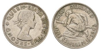 Новая Зеландия 1 шиллинг 1962 Елизавета II (1952-2022), абориген KM 27.2 медно-никель 4671-525