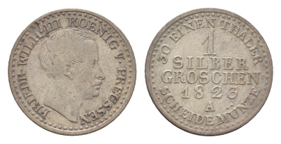 Пруссия 1 серебряный грош 1823 A, Фридрих Вильгельм III (1797-1840) KM 410 серебро 4655-721