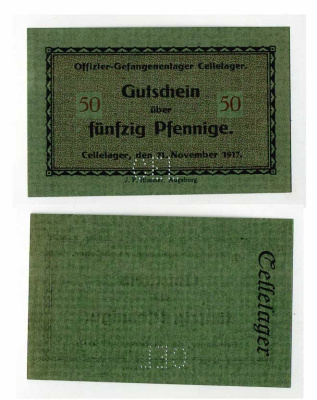 Германия 50 пфеннигов 1917 Ганновер, Целле, лагерь военнопленных офицеров, перфорация CEL C-2797 бумага UNC (пресс) 504-30-3-2