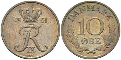 Дания 10 эре 1961 Фредерик IX (1947-1972) KM 849.1 медно-никель 4576-1026