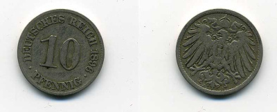 ГЕРМАНИЯ 10 ПФЕННИГОВ 1896 J KM 12, J. 13 медно-никель 35-514