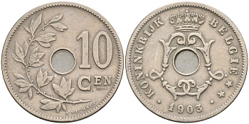 Бельгия 10 сантимов 1903 BELGIE KM 49 медно-никель 4143-544