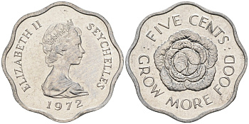 Сейшельские острова 5 центов 1972 FAO, цветок, Елизавета II KM 18 алюминий UNC 4588-634