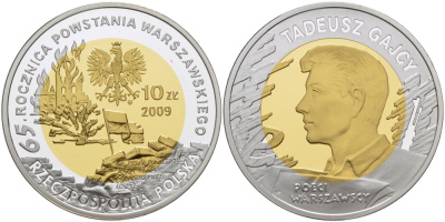 Польша 10 злотых 2009 MW, 65 лет Варшавскому восстанию, Тадеуш Гайцы, позолота KM 688 серебро PROOF 1074-10-32