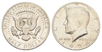 США 1/2 доллара (50 центов) 1974 Джон Кеннеди KM 202b медь плакированная медно-никелем aUNC 4536-531