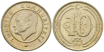 Турция 10 курушей 2012 KM 1241 медь цинк никель aUNC 4621-459
