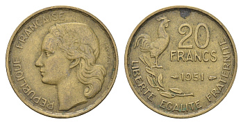 Франция 20 франков 1951  KM 917.1 алюминиевая бронза    4660-314