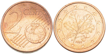 ГЕРМАНИЯ 2 ЕВРОЦЕНТА 2002 F KM 208 сталь плакированная медью 206-1141
