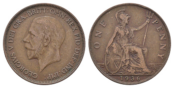 Великобритания 1 пенни 1936 Георг V (1910-1936) KM 838, Spink 4055 бронза 4661-745