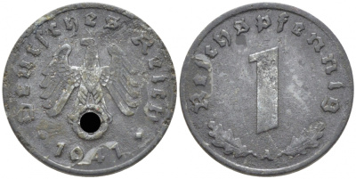 ГЕРМАНИЯ 1 РЕЙХСПФЕННИГ 1941 A KM 97, J. 369 цинк 112-466