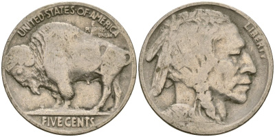 США 5 центов 1929 индеец, бизон KM 134 медно-никель 4523-334