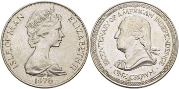 Остров Мэн 1 крона 1976 200 лет независимости США, Джордж Вашингтон KM 37 медно-никель 4527-315