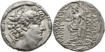 ДРЕВНЯЯ ГРЕЦИЯ, ГОСУДАРСТВО СЕЛЕВКИДОВ ТЕТРАДРАХМА 88 - 76/75 гг. до н.э. ФИЛИПП I ФИЛАДЕЛЬФ, ЗЕВС НИКЕФОРОС, АНТИОХИЯ ИЛИ ВОСТОЧНЫЙ МОНЕТНЫЙ ДВОР, EXTREMELY FINE, 15,06 гр (R1) HGC 1320 серебро 1073-8-44