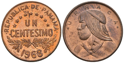 Панама 1 сентесимо 1968  KM 22 бронза  aUNC  4609-846
