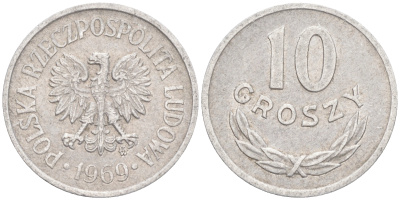 ПОЛЬША 10 ГРОШЕЙ 1969 MW KM АА47 алюминий VF 192-219