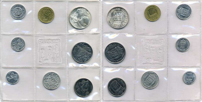 Сан-Марино годовой набор из 8 монет 1973 1, 2, 5, 10, 20, 50, 100 и 500 лир ребёнок держит голубя KM 22-29, в оригинальной пластиковой запайке серебро KM MS2 серебро UNC 5-4-3-37