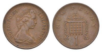 Великобритания 1 пенни 1971 Елизавета II (1952-2022) KM 915, Spink 4237 (B1) бронза 4674-427