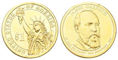 США 1 доллар 2011 Президент США - Джеймс Гарфилд (1881) KM 502 медь с марганцево-латунным покрытием UNC 4666-1013