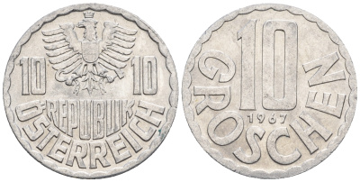 Австрия 10 грошей 1967 KM 2878 алюминий 60-1137