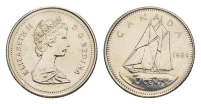 Канада 10 центов 1984 Елизавета II (1952-2022), парусник KM 77 никель PROOF-LIKE (BU) 4630-1018