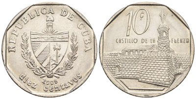 Куба 10 сентаво 2008 KM 576.2, JMA MC20, Schoen 714 сталь плакированная никелем 4114-557