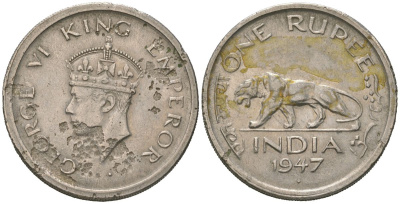 Британская Индия 1 рупия 1947 KM 559 никель 4389-234