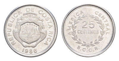 Коста-Рика 25 сентимо 1986 KM 188.3 алюминий UNC 4644-345