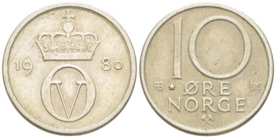 НОРВЕГИЯ 10 ЭРЕ 1980 КМ 416 медно-никель 3955-248