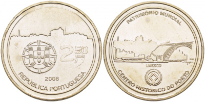 ПОРТУГАЛИЯ 2 1/2 ЕВРО 2008 ИСТОРИЧЕСКИЙ ЦЕНТР ПОРТУ медно-никель UNC 06-255-15
