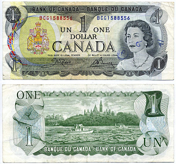Канада 1 доллар 1973 Елизавета II (1952- ), здание парламента на реке Оттава, Crow-Bouey Pick 85 c бумага 6285-2-2-1