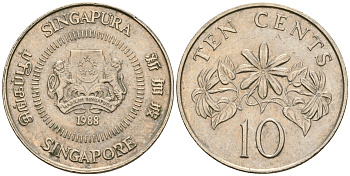 Сингапур 10 центов 1988 KM 51 медно-никель 4364-2511