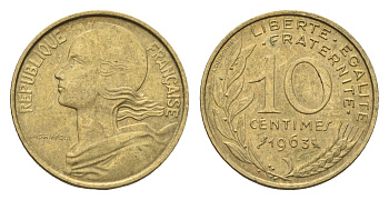 Франция 10 сантимов 1963 KM 929 алюминиевая бронза 4674-557