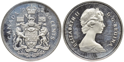 Канада 50 центов 1982 Елизавета II (1952-2022), герб KM 75.3 никель  PROOF 4542-126